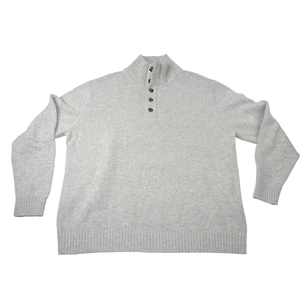 Lands End Mens Gray Quarter Neck Button Sweater XXL 50-52